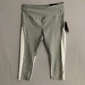 RBX NWT L Gray Capri Leggings Laser Cut Perforated Activewear Tights Athleisure